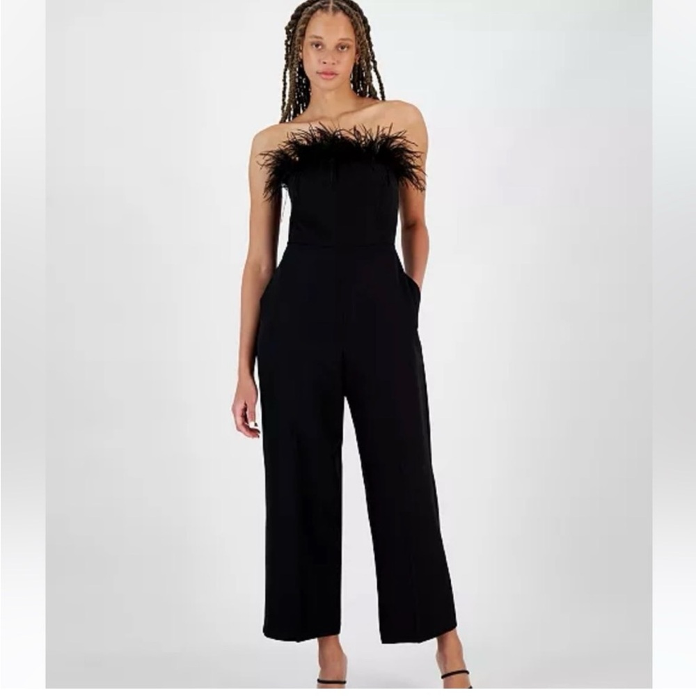 Sam Edelman Strapless Feather Wide Leg Jumpsuit